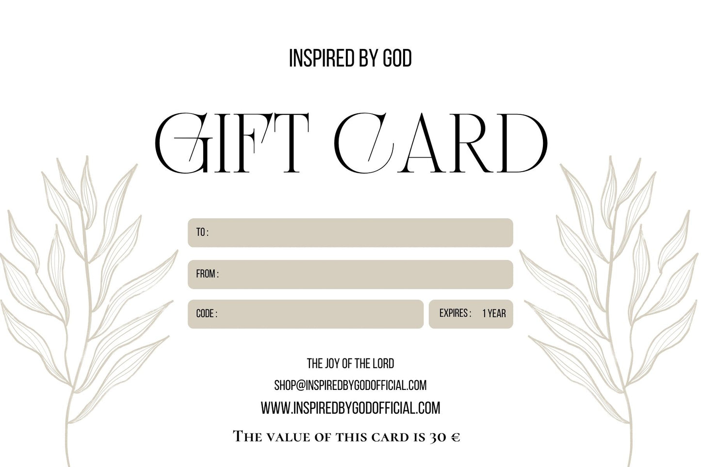 CARTA REGALO INSPIRED BY GOD