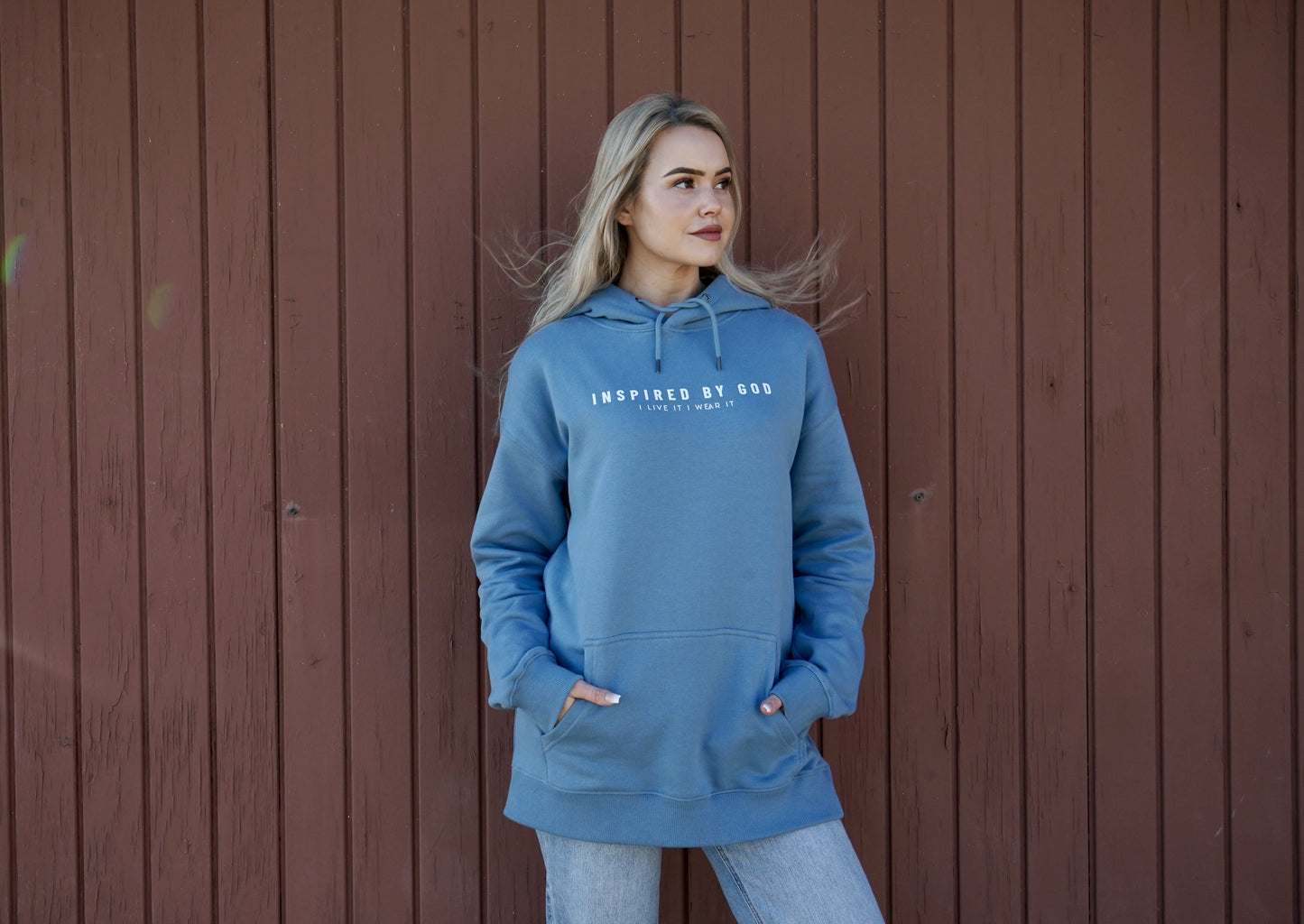 Premium heavyweight hoodie dropped shoulder Blue D. - Inspired By God